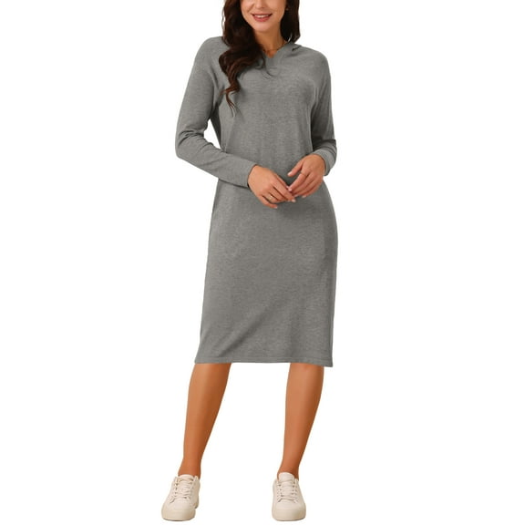 INSPIRE CHIC Women's Hoodie Dress Casual Pullover Sweater Long Sleeve Sweatshirts Midi Dress with Pocket