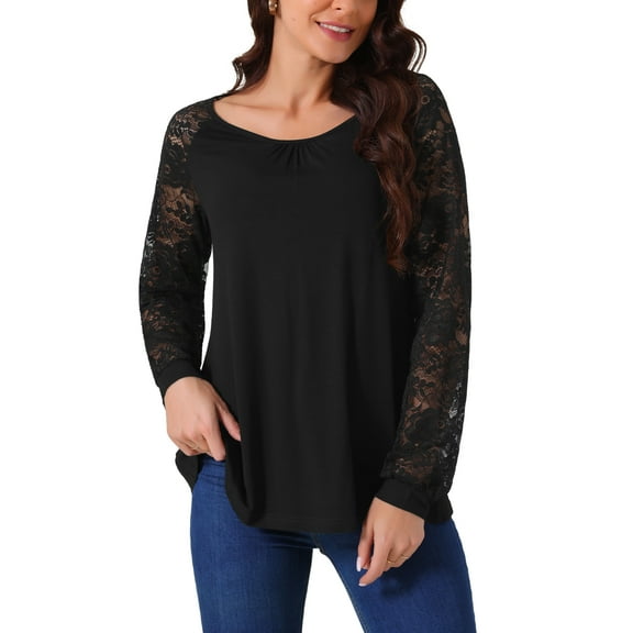 INSPIRE CHIC Women's Lace Long Sleeve Casual Tops Crewneck Fall Winter Blouses Shirts