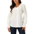 thumbnail image 1 of INSPIRE CHIC Women's Lace V Neck Lantern Sleeve Dressy Casual Tops Fall Winter Fashion T Shirt, 1 of 4