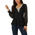 thumbnail image 1 of INSPIRE CHIC Women's Lace V Neck Long Sleeve Simple Casual Tops Fall Winter Fashion T Shirt, 1 of 4