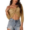 thumbnail image 1 of INSPIRE CHIC Women's Lightweight Knit Hollow Out Fashion V Neck Tie the Knot Pullover Sweater S Camel, 1 of 6