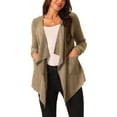 thumbnail image 1 of INSPIRE CHIC Women's Lightweight Sweater Knit Cardigan Irregular Hem Long Sleeve Open Front Drape Cardigan Khaki S, 1 of 4