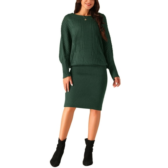 INSPIRE CHIC Women's Long Batwing Sleeve Sweater Dress Cable Knit Chunky Bodycon Pullover Mini Dresses