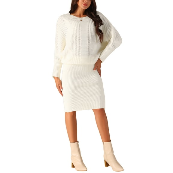 INSPIRE CHIC Women's Long Batwing Sleeve Sweater Dress Cable Knit Chunky Bodycon Pullover Mini Dresses