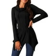 thumbnail image 1 of INSPIRE CHIC Women's Long Sleeve Cowl Neck Asymmetrical Hem Tunic Tops with Pockets Black S, 1 of 4