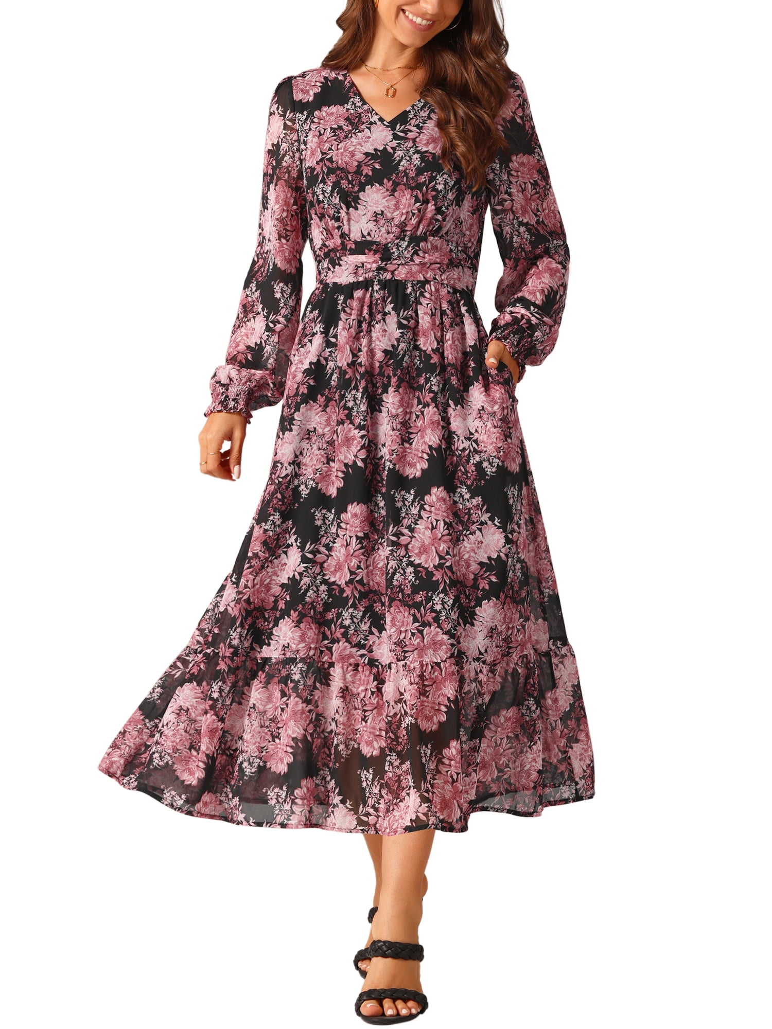 Boho Long Chiffon Gown with Ruffles Moss Plus Size