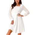 thumbnail image 1 of INSPIRE CHIC Women's Long Sleeve Swiss Dots Square Neck Knee Length Casual Dress with Pockets L White, 1 of 5