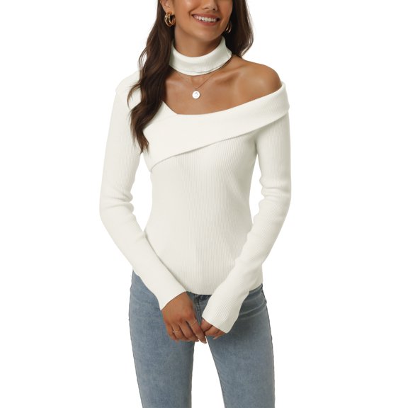 INSPIRE CHIC Women's Long Sleeve V Neck Chocker Slim Fit Sweater Tops