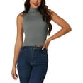 thumbnail image 1 of INSPIRE CHIC Women's Mock Neck Knit Sleeveless Casual Trendy Ribbed Pullover Tank Tops XL Grey, 1 of 6