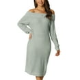 thumbnail image 1 of INSPIRE CHIC Women's Off Shoulder Long Sleeve Ribbed Knit Pullover Midi Sweater Dress Gray L, 1 of 6