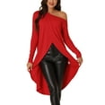 thumbnail image 1 of INSPIRE CHIC Women's One Shoulder Long Sleeve High Low Asymmetrical Irregular Hem Casual Tops M Red, 1 of 6