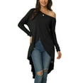 thumbnail image 1 of INSPIRE CHIC Women's One Shoulder Long Sleeve High Low Asymmetrical Irregular Hem Casual Tops S Black, 1 of 7