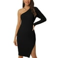 thumbnail image 1 of INSPIRE CHIC Women's One Shoulder Sloping Sleeveless Long Sleeve Midi Party Cocktail Dress L Black, 1 of 6