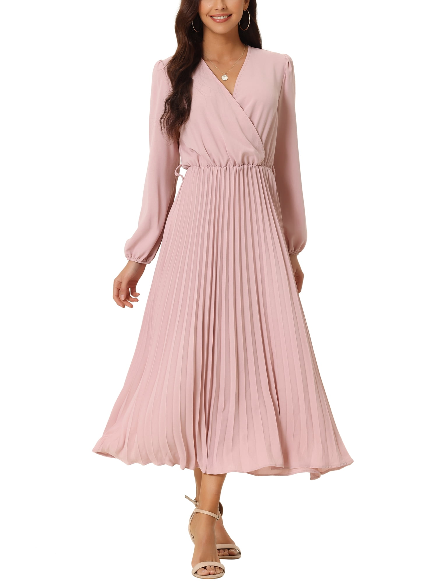 TAVIMART  -  Women Pink White Elegant Mini Dress Long Sleeve V Neck With Belt Pleated A-line Autumn Dresses Party Robe