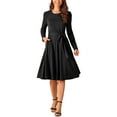 thumbnail image 1 of INSPIRE CHIC Women's Puff Long Sleeve Crewneck Knee Length Tie Waist Casual Dress with Pockets, 1 of 4