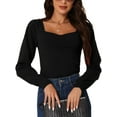 thumbnail image 1 of INSPIRE CHIC Women's Rib Knit Pullover Puff Sleeve Sweetheart Neck Solid Color Jumper Tops, 1 of 5