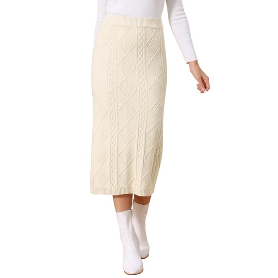 INSPIRE CHIC Women's Knit Pencil Skirts Elastic High Waist Stretchy Casual Bodycon Sweater Midi Skirt XL Beige