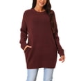 thumbnail image 1 of INSPIRE CHIC Women's Round Neck Pullover Long Sleeve Casual Sweater with Pockets M Wine Red, 1 of 5