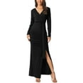 thumbnail image 1 of INSPIRE CHIC Women's Maxi Bodycon Dress V Neck Long Sleeve Side Slit Party Dress M Black, 1 of 7