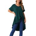 thumbnail image 1 of INSPIRE CHIC Women's Short Sleeve High Low Tops Waist Knot Asymmetrical Top V Neck Dressy Casual Blouse S Deep Greens, 1 of 6