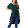 thumbnail image 1 of INSPIRE CHIC Women's Short Sleeve High Low Tops Waist Knot Asymmetrical Top V Neck Dressy Casual Blouse XL Deep Green, 1 of 6