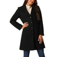 thumbnail image 1 of Women's Single Breasted Peacoat Fashion Winter Notched Lapel Button Down Outerwear Overcoat XL Black, 1 of 6