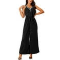 thumbnail image 1 of INSPIRE CHIC Women's Sleeveless Jumpsuits Summer Stretchy Wide Leg Long Pants Ruffle Romper Jumpsuit Black M, 1 of 5