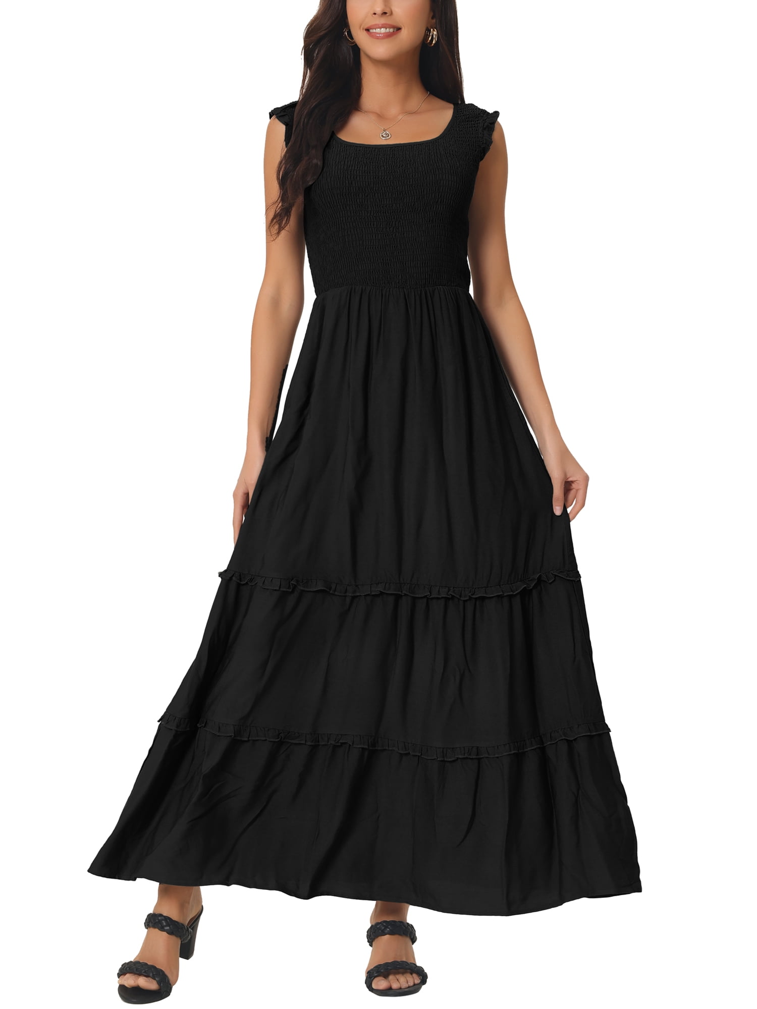 INSPIRE CHIC Women's Sleeveless Summer Dress Scoop Neck Casual Maxi Dress  with Pockets L Black - Walmart Business Supplies
