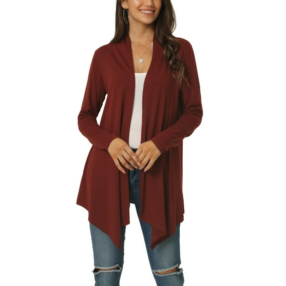 INSPIRE CHIC Women's Spring Fall Draped Open Front Casual Long Sleeve Lightweight Cardigan L Wine Red