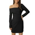 thumbnail image 1 of INSPIRE CHIC Women's Spring Fall Sweater Dress Elegant Long Sleeve  Off Shoulder Bodycon Mini Dress L Black, 1 of 5