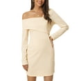 thumbnail image 1 of Seta T Women's Spring Fall Sweater Dress Elegant Long Sleeve  Off Shoulder Bodycon Mini Dress XL Beige, 1 of 5