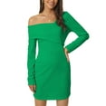 thumbnail image 1 of INSPIRE CHIC Women's Spring Fall Sweater Dress Elegant Long Sleeve  Off Shoulder Bodycon Mini Dress XL Green, 1 of 5