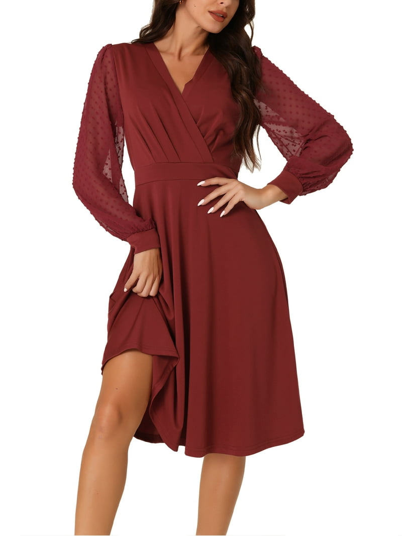 knee length dresses for ladies Smocked Lantern Sleeve Midi Dress main image 1