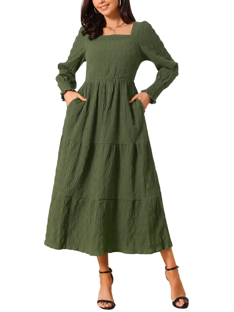 green emerald velvet dress Clover Charm 100% Cotton Tiered Midi Dress main image 1