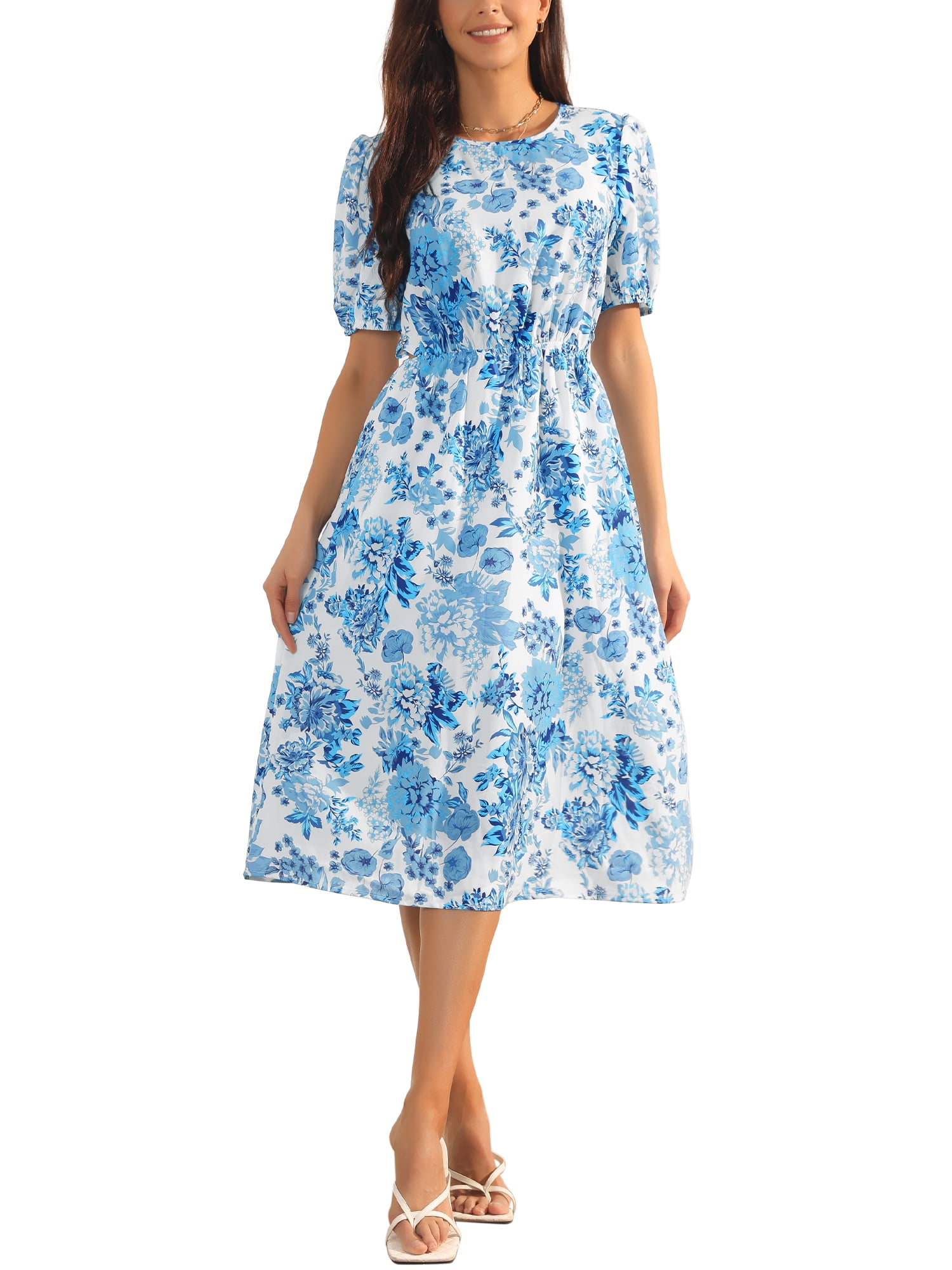 Butterfly Ruched Summer Flowy Midi Dress