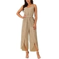 thumbnail image 1 of INSPIRE CHIC Women's Summer Casual Spaghetti Straps Sleeveless V Neck Tie Waist Split Wide Leg Jumpsuits Rompers Apricot L, 1 of 4