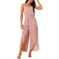 thumbnail image 1 of INSPIRE CHIC Women's Summer Casual Spaghetti Straps Sleeveless V Neck Tie Waist Split Wide Leg Jumpsuits Rompers Dusty Pink S, 1 of 5