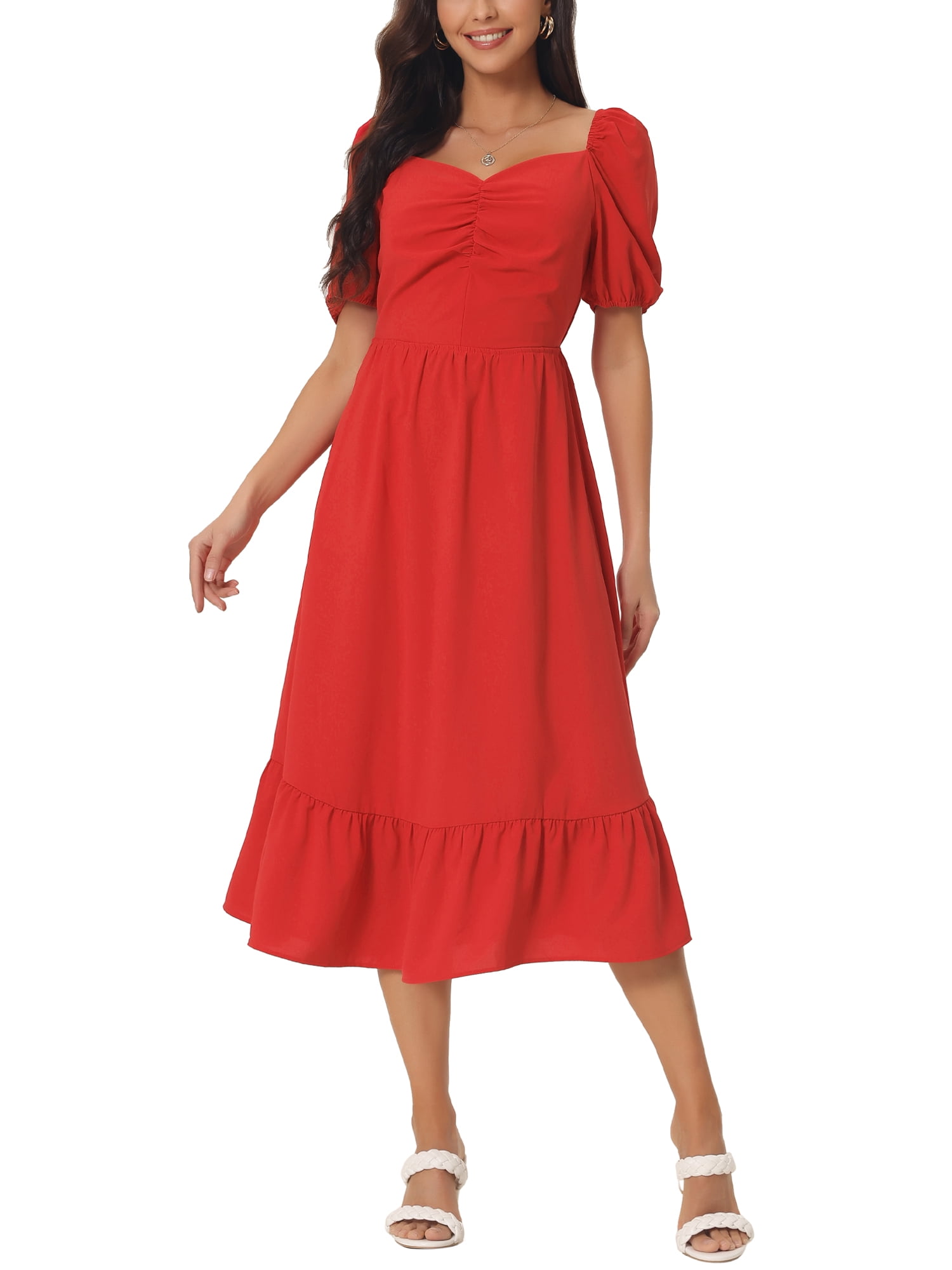 RUMIA Women's Casual Summer Dress - Square Neck, Puff Short Sleeves, Side Pockets, 2025 Cute Everyday Dress - View #3