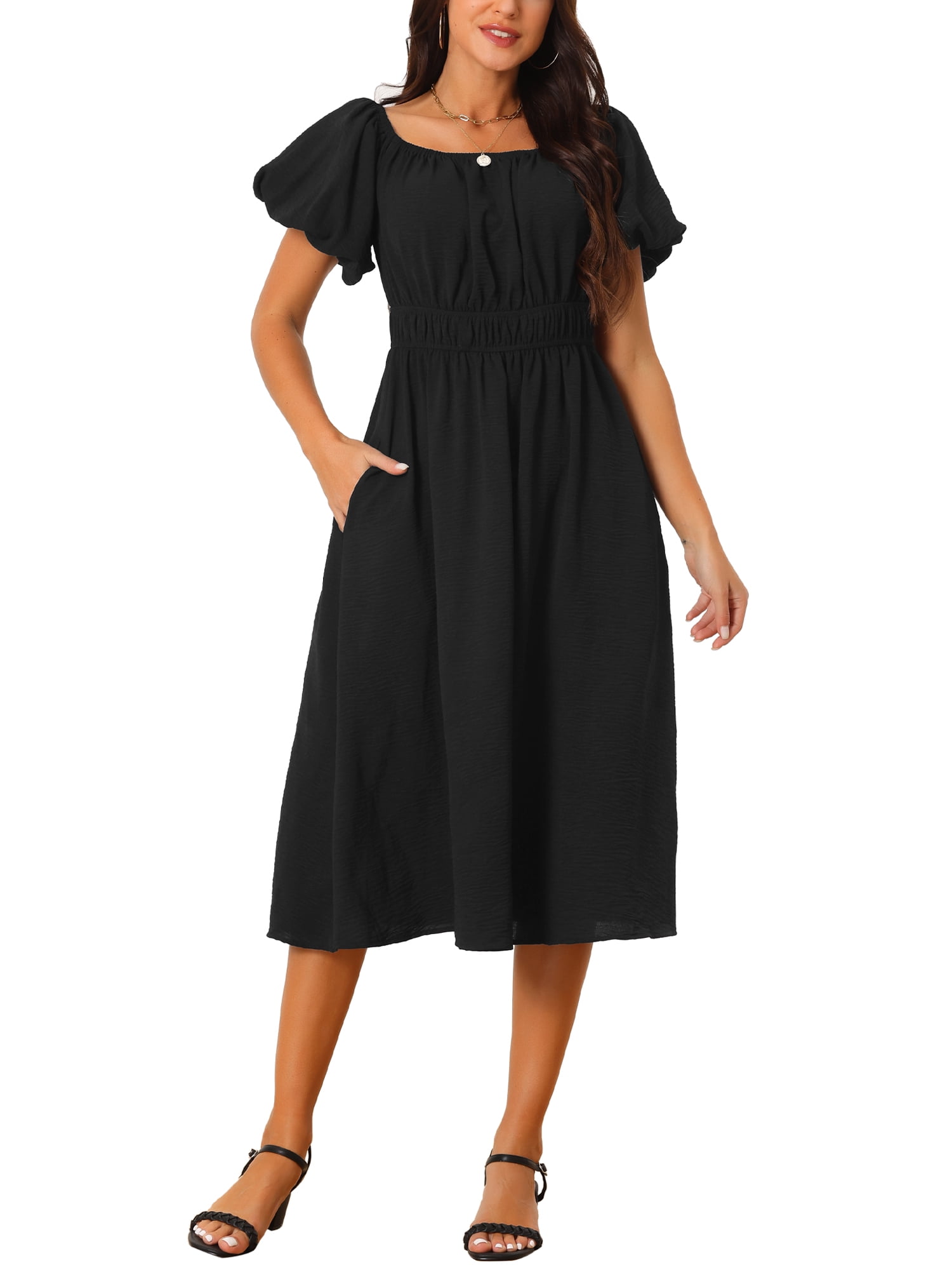 TrendAura Chic Red Cotton Beach Dress With Square Neckline And Puff Sleeves For Women main image 0