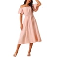 thumbnail image 1 of INSPIRE CHIC Women's Summer Dresses Casual Flowy Square Neck Puff Short Sleeve Elastic Waist Beach Midi Dress with Pockets Pink M, 1 of 4