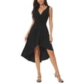 thumbnail image 1 of INSPIRE CHIC Women's Summer Dresses Sleeveless Tank Sundress Wrap V Neck Pleated High Low Hem Midi Dress with Pockets L Black, 1 of 6