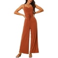 thumbnail image 1 of INSPIRE CHIC Women's Summer Spaghetti Straps Ruched Drawstring Wide Leg Casual Jumpsuits S Brick Red, 1 of 6
