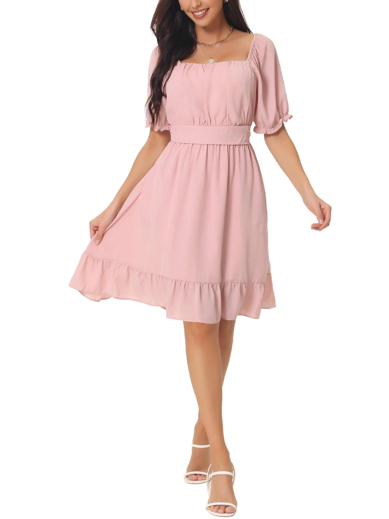 Seta T Women's Summer Casual V Neck Ruffle Sleeve Smocked