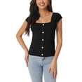 thumbnail image 1 of INSPIRE CHIC Women's Summer Square Neck Ribbed Knit Tops Buttons Decor Sleeveless Casual Pullover Tops L Black, 1 of 6