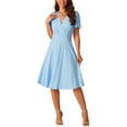 thumbnail image 1 of INSPIRE CHIC Women's Summer Wrap V Neck Puff Short Sleeve Midi Swing Dress with Pockets L Sky Blue, 1 of 5
