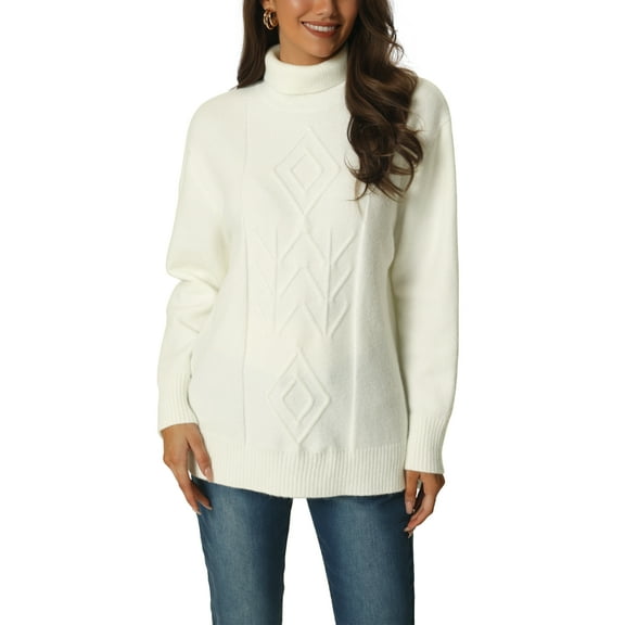 INSPIRE CHIC Women's Turtleneck Long Sleeve Spilt Hem Tunic Pullover Sweater XL White