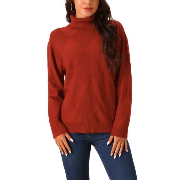 INSPIRE CHIC Women's Sweater Turtleneck Long Sleeve Knitted Pullover Fall Winter Basic Top L Red