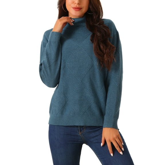 INSPIRE CHIC Women's Sweater Turtleneck Long Sleeve Knitted Pullover Fall Winter Basic Top M Deep Blue