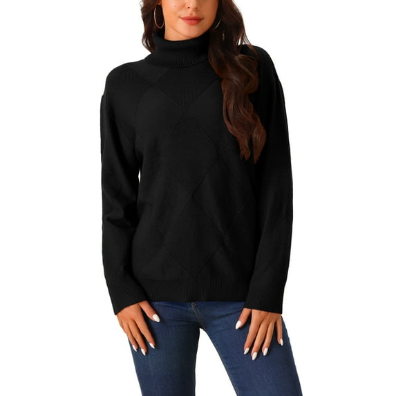 INSPIRE CHIC Women's Sweater Turtleneck Long Sleeve Knitted Pullover Fall Winter Basic Top L Black