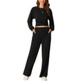 thumbnail image 1 of INSPIRE CHIC Women's Two Piece Outfits Sweatsuit Set Front Cropped Sweatshirt Wide Leg Sweatpant Tracksuit Lounge Sets, 1 of 4